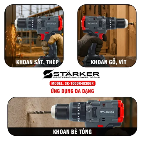Máy Khoan Pin 21V Brushless, Mũi 13mm, Lực Siết 100N·m, Màu Xám Đỏ - ảnh 7