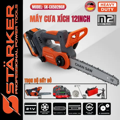 Máy Cưa Xích Pin 12 Inch Brushless 900W, Màu Cam - ảnh 12