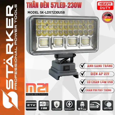 Đèn LED Cầm Tay Pin 21V, 16-57 Bóng Siêu Sáng, Công Suất 48W-230W, Xoay 180°, Chân Pin M21, Có Cổng USB - ảnh 10