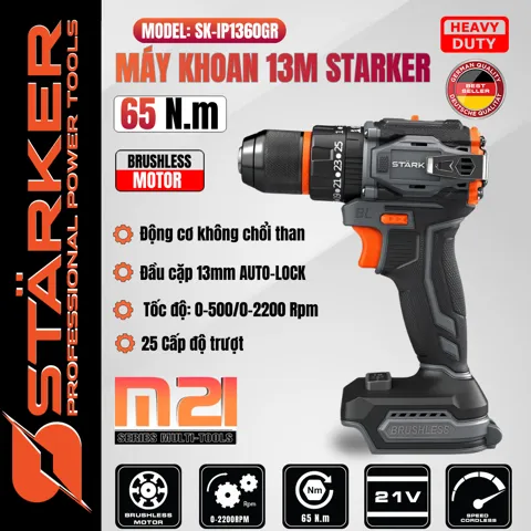 Máy Khoan Pin 21V Brushless, Mũi 13mm, Có Búa, Màu Cam - ảnh 12