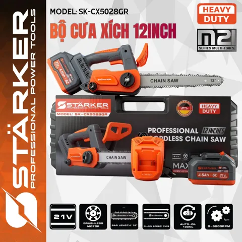 Máy Cưa Xích Pin 12 Inch Brushless 900W, Màu Cam - ảnh 9
