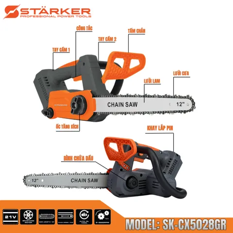 Máy Cưa Xích Pin 12 Inch Brushless 900W, Màu Cam - ảnh 3