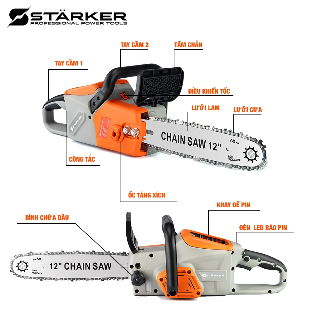 [STARKER] Thân Máy Cưa Xích Pin 12 Inch Không Chổi Than SK-CX5030GR
