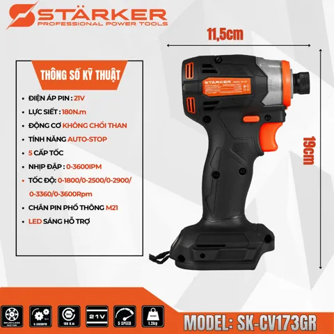 Máy Bắn Vít Pin 21V Brushless, Lực Siết 180N·m, 5 Cấp Tốc - ảnh 8
