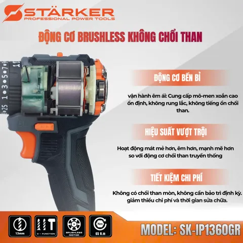 Máy Khoan Pin 21V Brushless, Mũi 13mm, Có Búa, Màu Cam - ảnh 11