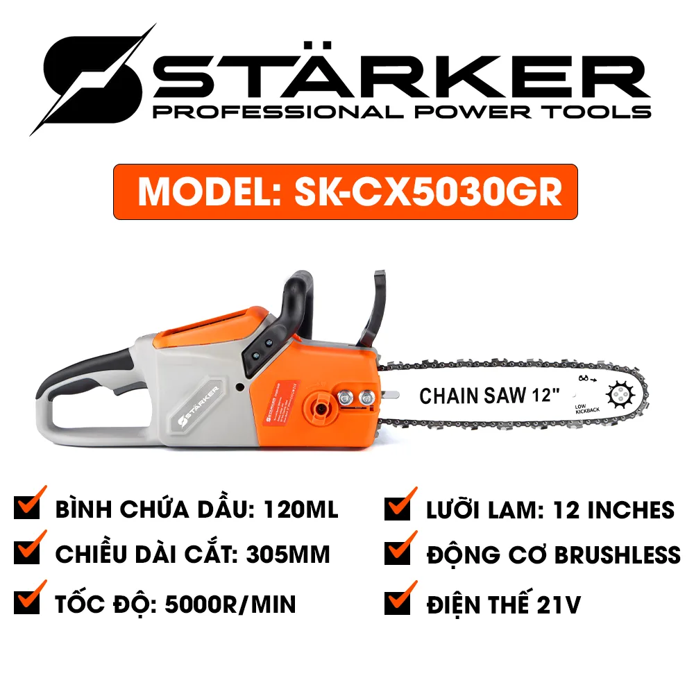 [STARKER] Thân Máy Cua Xich Pin 12 Inch Không Chổi Than SK-CX5030GR