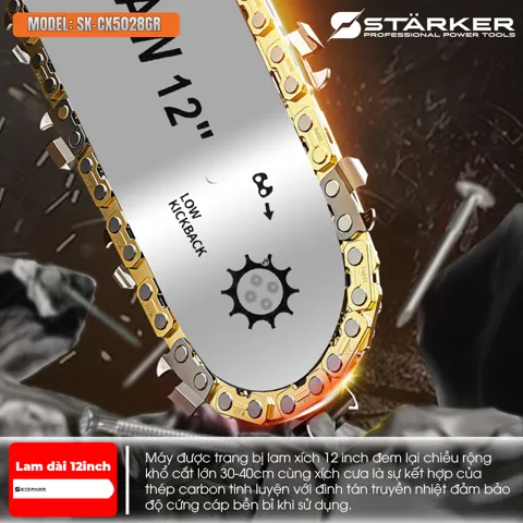 Máy Cưa Xích Pin 12 Inch Brushless 900W, Màu Cam - ảnh 4