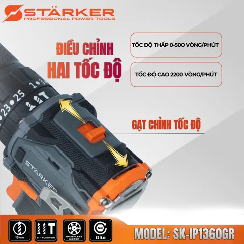 Máy Khoan Pin 21V Brushless, Mũi 13mm, Có Búa, Màu Cam - ảnh 4