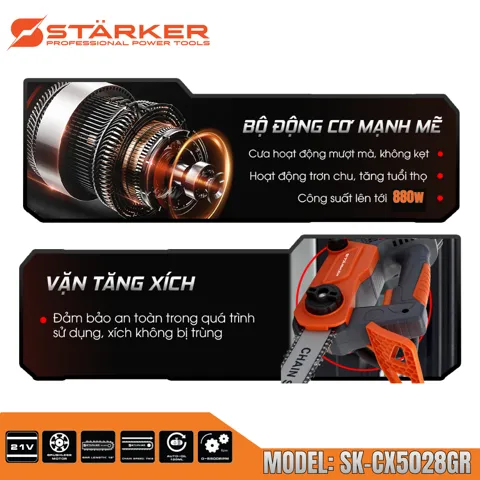 Máy Cưa Xích Pin 12 Inch Brushless 900W, Màu Cam - ảnh 5