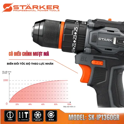 Máy Khoan Pin 21V Brushless, Mũi 13mm, Có Búa, Màu Cam - ảnh 5