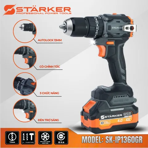 Máy Khoan Pin 21V Brushless, Mũi 13mm, Có Búa, Màu Cam - ảnh 6