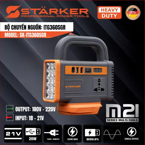 Bộ Chuyển Nguồn Pin 21V Ra 220V, 200W, Sin Chuẩn, Đèn LED 10W, USB 20W - ảnh 9