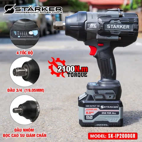 Máy Siết Bulong Pin 21V, Lực Siết 2000N·m, Đầu 3/4 Inch, 5 Cấp Tốc, Kèm Hộp Nhựa - ảnh 8