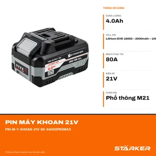 Pin Máy Khoan 21V, 10 Cell, 4.0Ah, Dòng Xả Tải Cao, Cell EVE 18650 - ảnh 2