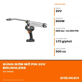 Súng Bơm Mỡ Pin 20V Brushless, Áp Suất 689 Bar, Bình 500cc - ảnh 2