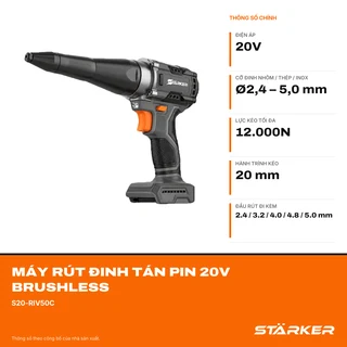 Máy Rút Đinh Tán Pin 20V Brushless, Rút Nhôm/Thép/Inox Ø2,4–5,0mm - ảnh 4