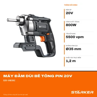 Máy Đầm Dùi Bê Tông Pin 20V, Dùi Ø35mm, Trục Mềm 1,2m - ảnh 4