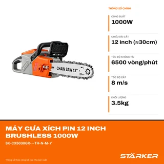 Máy Cưa Xích Pin 12 Inch Brushless 1000W, Tốc Độ 6500rpm, Cắt 30cm - ảnh 2