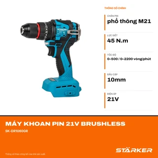Máy Khoan Pin 21V Brushless, Mũi 10mm, Có Búa, Màu Xám/Đỏ/Xanh - ảnh 2
