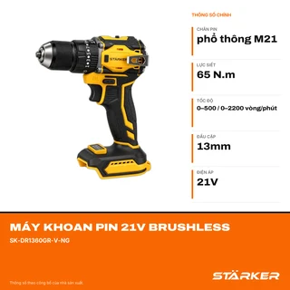 Máy Khoan Pin 21V Brushless, Mũi 13mm, Có Búa, Màu Vàng - ảnh 2