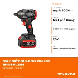Máy Siết Bulong Pin 20V Brushless, Lực Siết 500N·m, Auto-Stop - ảnh 2
