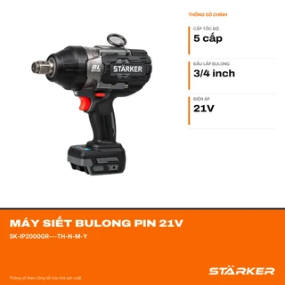 Máy Siết Bulong Pin 21V, Lực Siết 2000N·m, Đầu 3/4 Inch, 5 Cấp Tốc, Kèm Hộp Nhựa - ảnh 2