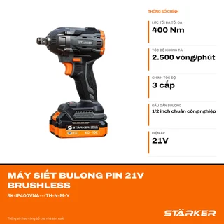 Máy Siết Bulong Pin 21V Brushless, Lực Siết 400N·m, Auto-Stop, Đầu 1/2 Inch - ảnh 2