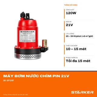 Máy Bơm Nước Chìm Pin 21V, Công Suất 120W, Bơm Cao 15m - ảnh 2