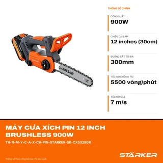 Máy Cưa Xích Pin 12 Inch Brushless 900W, Màu Cam - ảnh 2