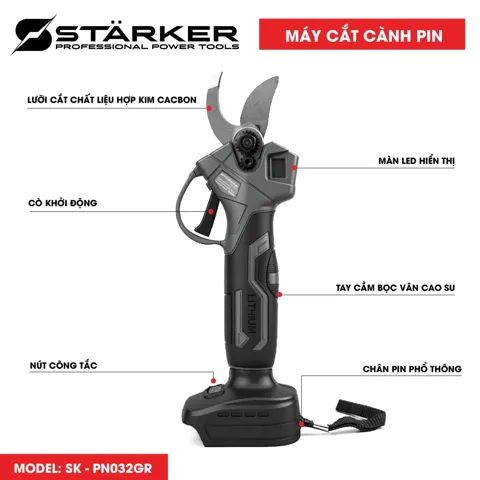 Máy Cắt Cành Pin 20V Brushless, Mở Lưỡi 35mm, Chân Pin M21 - ảnh 2