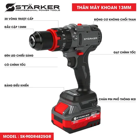 Máy Khoan Pin 21V Brushless, Mũi 13mm, Lực Siết 90N·m - ảnh 4