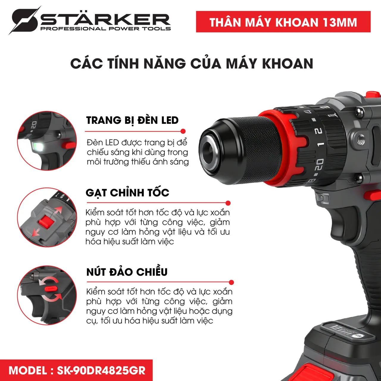 THÂN MÁY KHOAN PIN STARKER SK-90DR4825GR