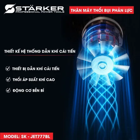 Máy Thổi Bụi Phản Lực Pin 20V Brushless, Lực Thổi 1000G, 3 Cấp Gió, Màu Xám Đen - ảnh 4