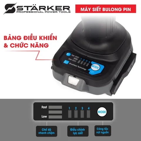 Máy Siết Bulong Pin 20V Brushless, Lực Siết 1200N·m, 3 Cấp Tốc Độ, Đầu Bulong Đặc - ảnh 3
