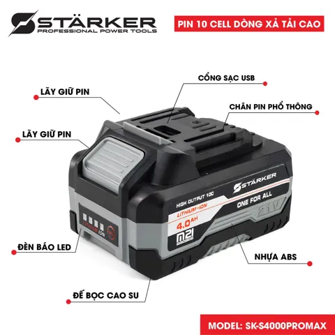 Pin Máy Khoan 21V, 10 Cell, 4.0Ah, Dòng Xả Tải Cao, Cell EVE 18650 - ảnh 4