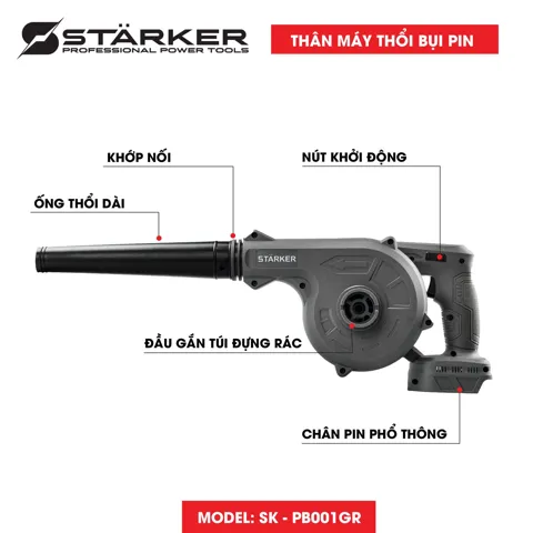 Máy Thổi Bụi Pin 21V Brushless, Thổi Lá - Hút Bụi - Bơm Hơi - ảnh 2