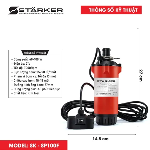 Máy Bơm Nước Chìm Pin 21V, Công Suất 100W, Lưu Lượng 80L/Phút - ảnh 3