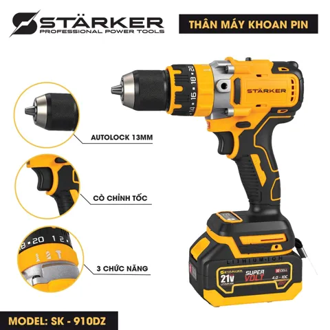 Bộ Máy Khoan Pin 13mm Brushless, Lực Siết 90N·m, Chân Pin M21 - ảnh 5