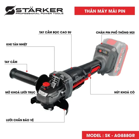 Máy Mài Pin 21V Brushless, Lưỡi 100mm, 3 Tốc Độ, Màu Xám Đỏ - ảnh 3