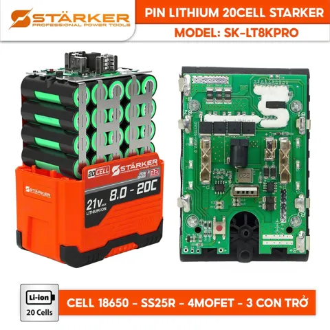 Pin 21V, 20 Cell, 5.2Ah, Lithium 18650, Dòng Xả 50A, Chân M21 Phổ Thông - ảnh 4