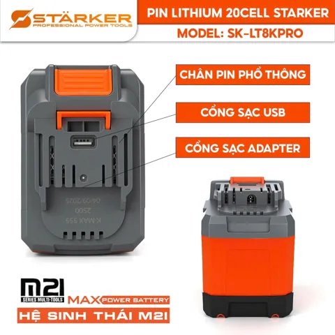 Pin 21V, 20 Cell, 5.2Ah, Lithium 18650, Dòng Xả 50A, Chân M21 Phổ Thông - ảnh 5